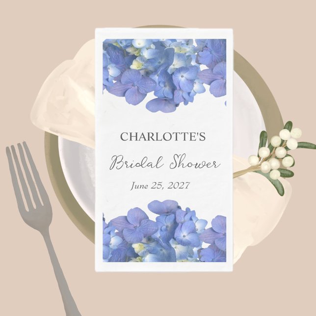 Blue Hydrangea Petals Personalized Bridal Shower Paper Guest Towels (Creator Uploaded)