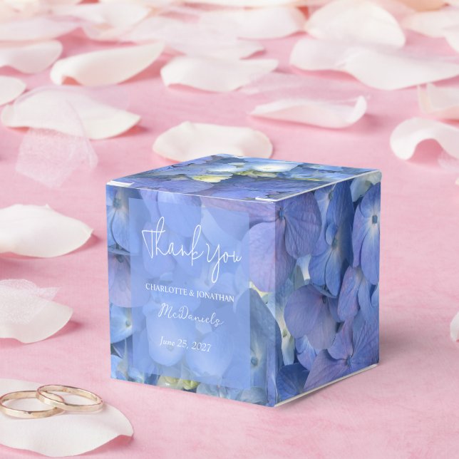 Blue Hydrangea Petals Wedding Personalized Names Favor Boxes (Wedding)