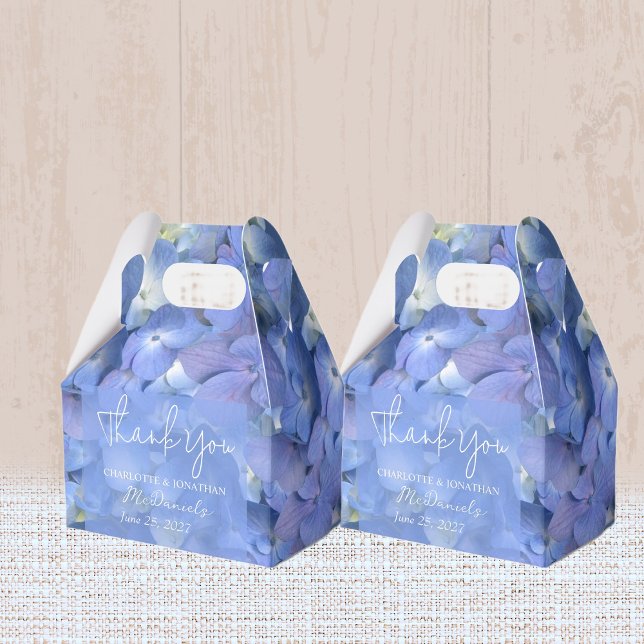 Blue Hydrangea Petals Wedding Personalized Names Favor Boxes (Creator Uploaded)