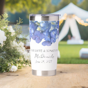 Blue Hydrangea Petals Wedding Personalized Names Insulated Tumbler