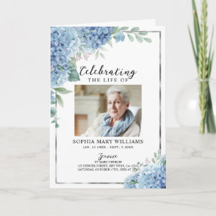 Blue Hydrangea Photo Memorial Funeral Program