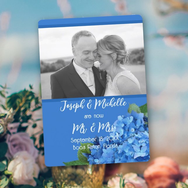 Blue Hydrangea Photo Wedding Announcement (Creator Uploaded)