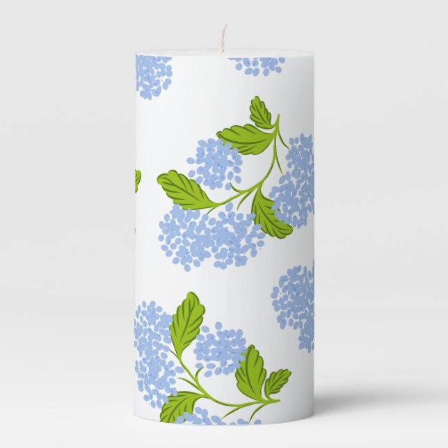 Blue Hydrangea Pillar Candle (Front)