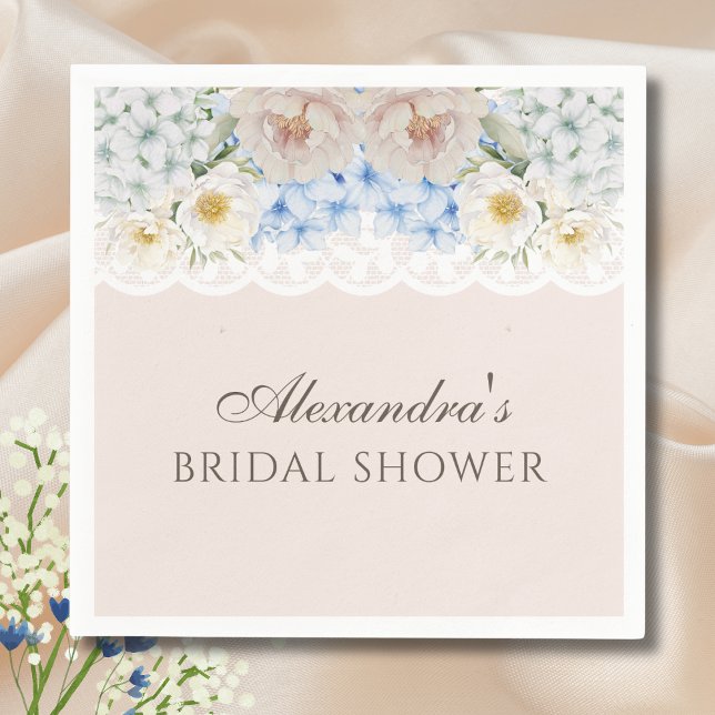 Blue Hydrangea Pink Peony Bridal Shower  Napkins (Creator Uploaded)