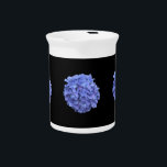 Blue Hydrangea Pitcher<br><div class="desc">Lovely pitcher for any flower lover. It has a gorgeous picture of blue hydrangea blooms on a black background.</div>