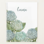 Blue Hydrangea Planner<br><div class="desc">A beautiful blue hydrangea floral design. This hydrangea bouquet featured shades of various blues. A pretty watercolor design with blue flowers. An elegant botanical design perfect for gardeners and flower enthusiasts. Watercolor flowers with blue floral petals and bright green leaves. You can edit this design and move the elements around the...</div>