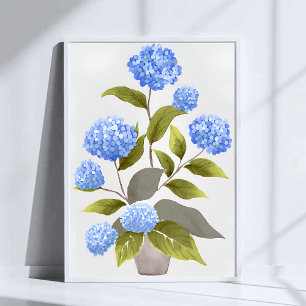 Blue Hydrangea Plant Beautiful Floral Watercolor Poster