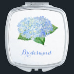 Blue Hydrangea Pretty Watercolor Compact Mirror<br><div class="desc">This pretty hydrangea mirror is the perfect gift for a bride, bridesmaid, mother or a special friend. Personalize it with a name. This mirror is part of the Blue Hydrangea Wedding Collection which includes a range of wedding stationery and bridal gifts featuring this design. Please visit the collection page in...</div>
