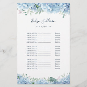 Blue hydrangea price list flyer