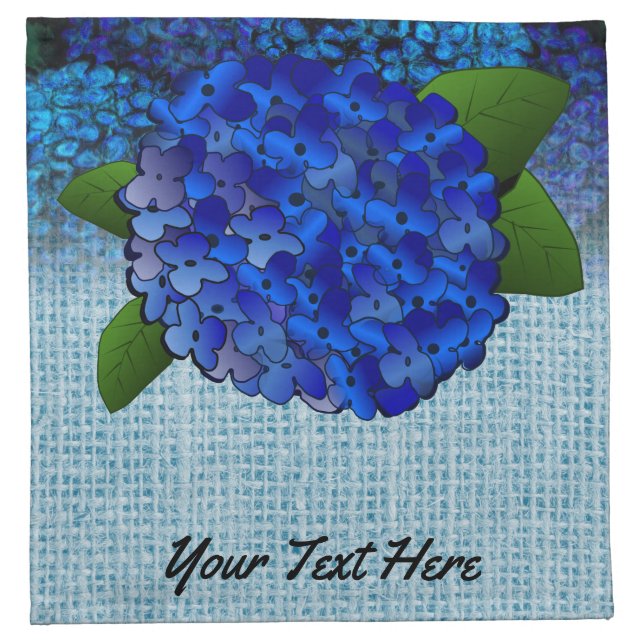 Blue Hydrangea Print Floral Cloth Napkins (Front)