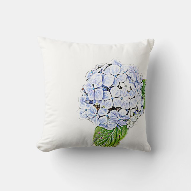 Blue Hydrangea Print Throw Pillow (Front)