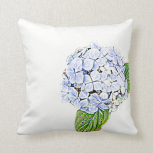 Blue Hydrangea Print Throw Pillow