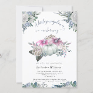 blue hydrangea pumpkin baby shower invitation