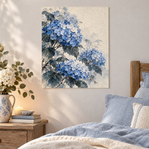 Blue Hydrangea Rain Art Print
