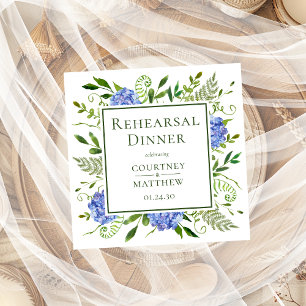 Blue Hydrangea Rehearsal Dinner Cocktail Napkins
