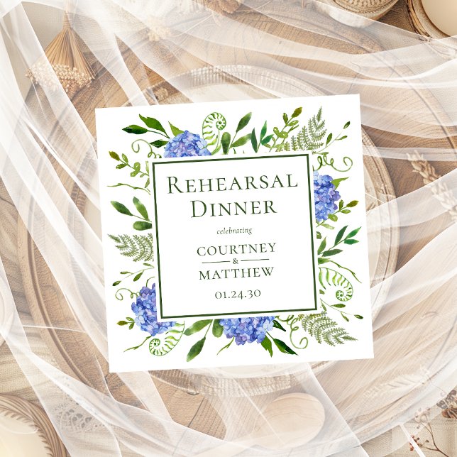 Blue Hydrangea Rehearsal Dinner Cocktail Napkins (Creator Uploaded)