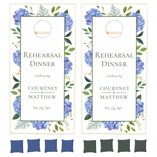 Blue Hydrangea Rehearsal Dinner Cornhole Set (Set)