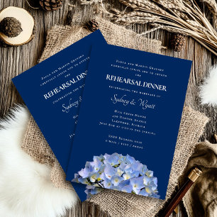 Blue Hydrangea Rehearsal Dinner Host Names Invitation