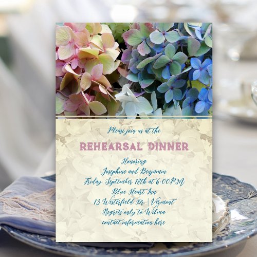 Blue Hydrangea Rehearsal Dinner Vintage Floral Invitation