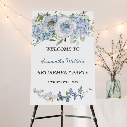 Blue Hydrangea Retirement Party Welcome Sign