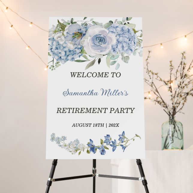 Blue Hydrangea Retirement Party Welcome Sign (In Situ (Stand))
