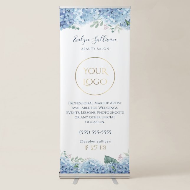 Blue hydrangea retractable banner (Front)