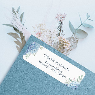 Blue hydrangea return address label