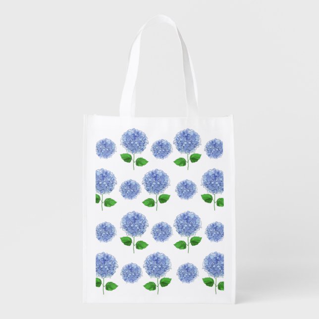 Blue Hydrangea Reusable Grocery Bag (Front)