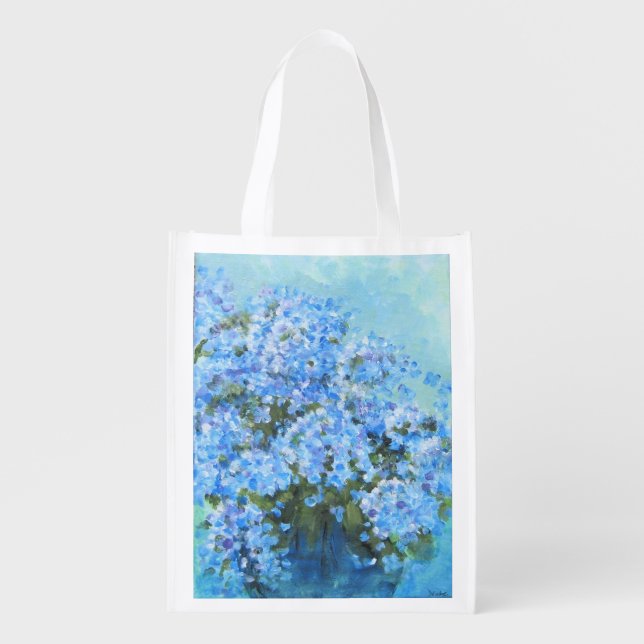 Blue Hydrangea Reusable Tote Bag, Shopping (Front)