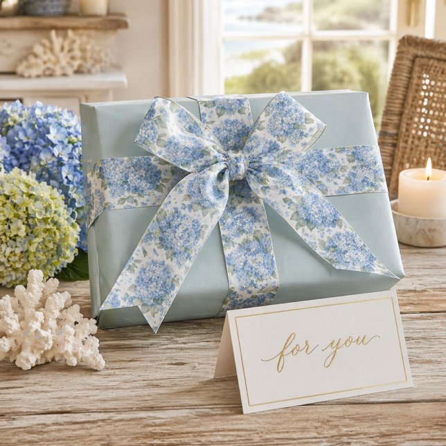 Blue Hydrangea Ribbon for Gift Wrapping, Weddings  (Wrap beautifully with coastal hydrangea ribbon—perfect for elegant gifts and special moments)