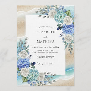 Blue Hydrangea Romantic Flourish Wedding Invitation
