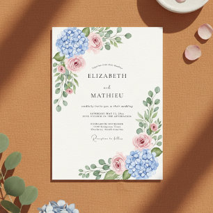 Blue Hydrangea Rose Botanical Wedding Invitation