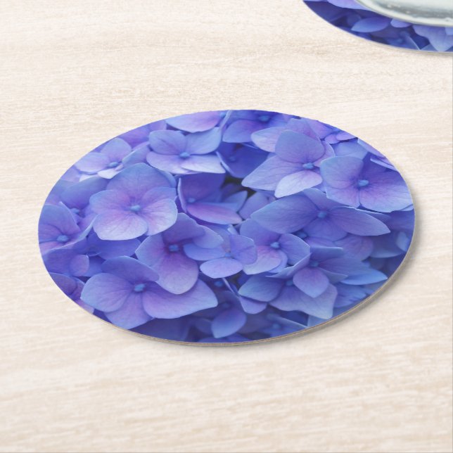 Blue Hydrangea Round Paper Coaster (Angled)