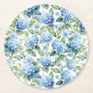 Blue Hydrangea Round Paper Coaster