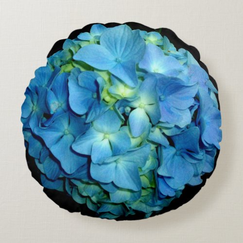 Blue Hydrangea Round Pillow