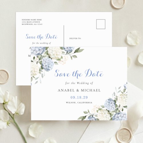 Blue Hydrangea Save the Date Invitation Postcard