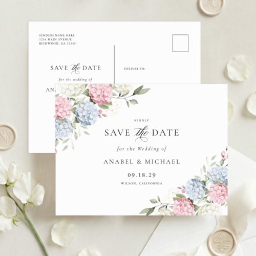 Blue Hydrangea Save the Date Invitation Postcard