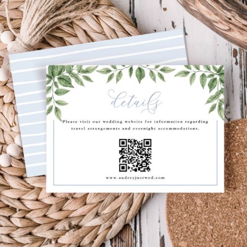 Blue Hydrangea Script Horizontal Detail QR Code Enclosure Card