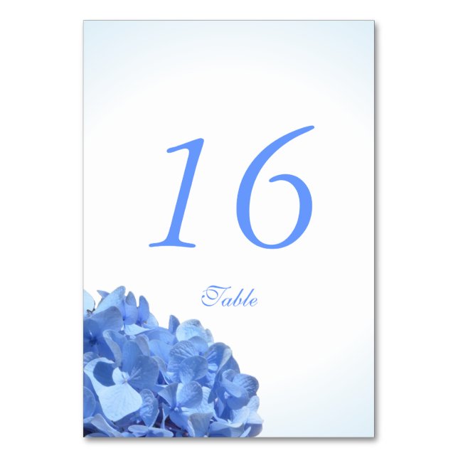 Blue Hydrangea Sea Shell Table Number Card (Front)