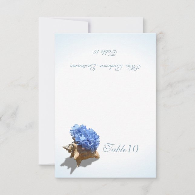 Blue Hydrangea Seashell Place Card (Front)