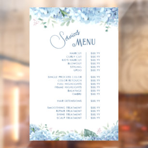 Blue Hydrangea Services Menu Window Cling