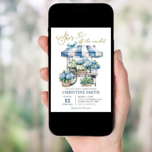 Blue Hydrangea She's off the Market Bridal Shower Invitation (Front Digital)
