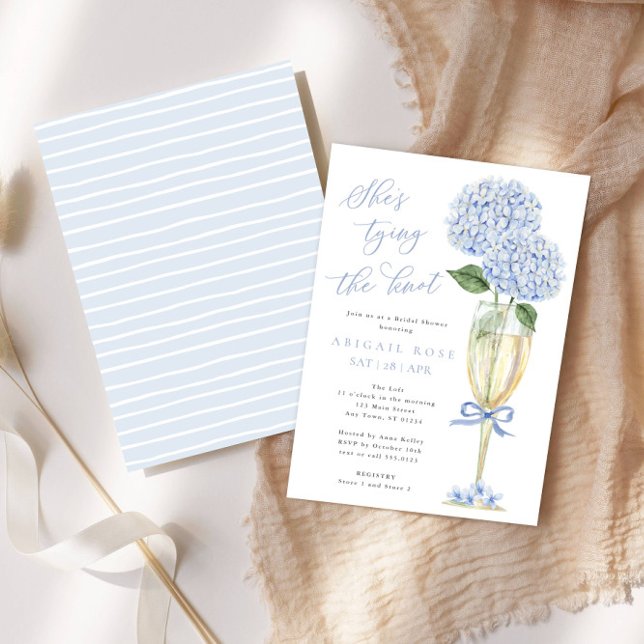Blue Hydrangea She's Tying the Knot Bridal Shower Invitation (Creator Uploaded)