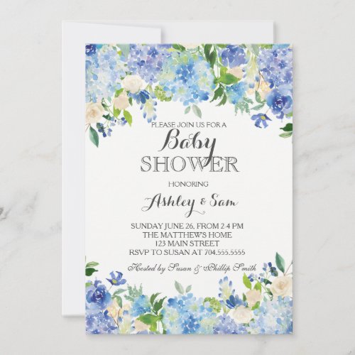 Blue hydrangea Shower Invitation