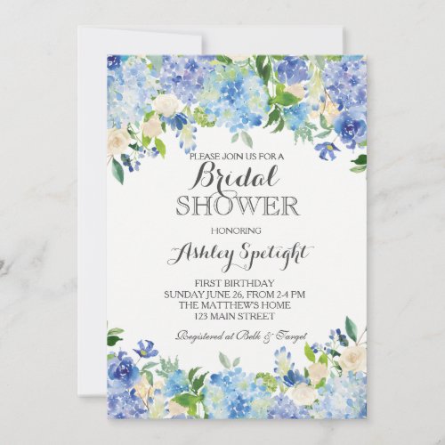 Blue hydrangea Shower Invitation