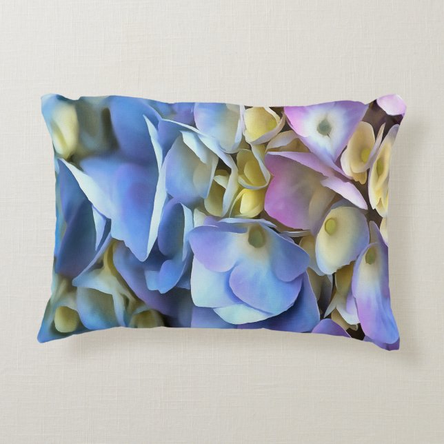 Blue Hydrangea Shrub Artistic Bossom Accent Pillow (Back)