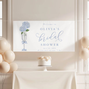 Blue Hydrangea & Silver Champagne Welcome Banner