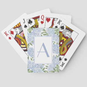 Blue Hydrangea Single Initial Monogram Custom Poker Cards