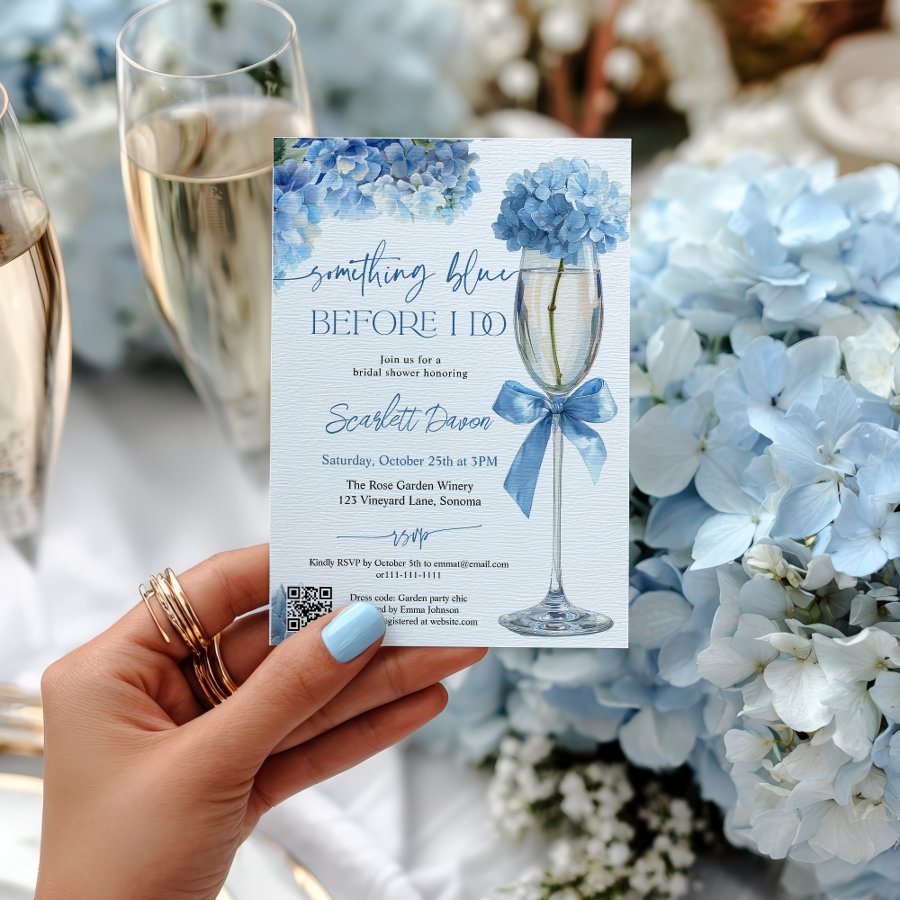 Blue Hydrangea Something Blue Before I Do Bridal  Invitation