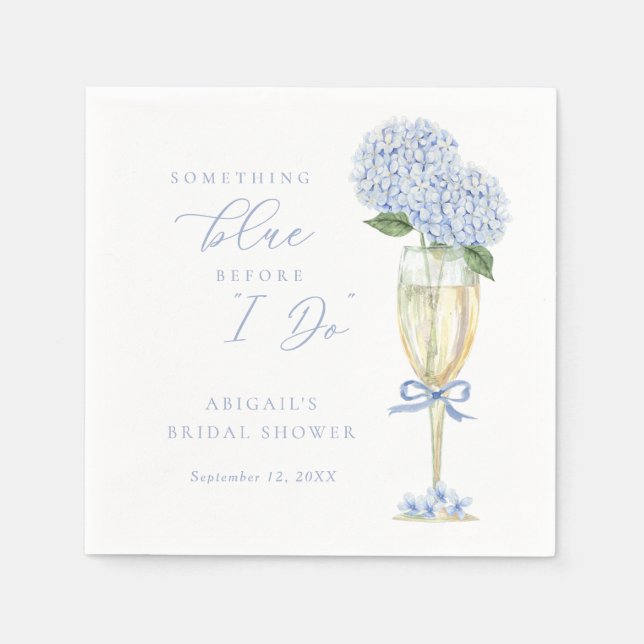 Blue Hydrangea Something Blue Personalized Napkins (Front)